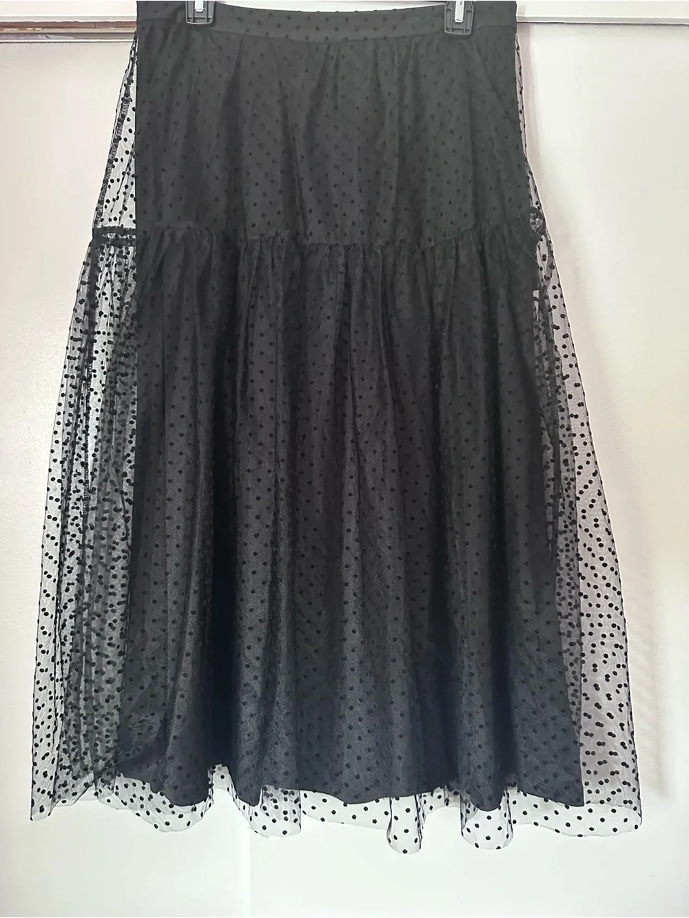 H&M Black Polka Dot Tiered Mesh Midi Skirt - Picture 1 of 5